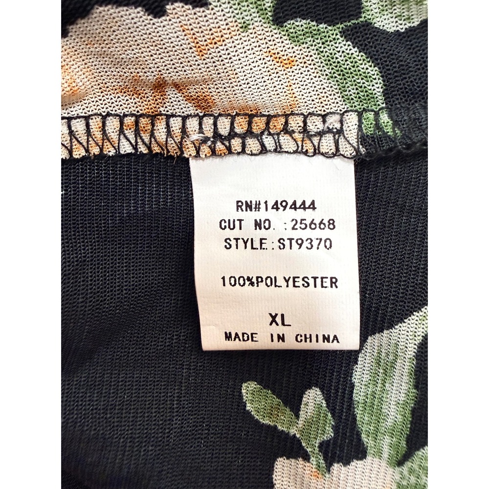 Ember Floral Mesh Blouse XL Black Orange Smocked Cuff Boho Whimsigoth Office Y2K - Picture 8 of 11